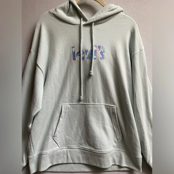 Levi's Graphic Logo pastel green Hoodie Sz L - Picture 3 of 8